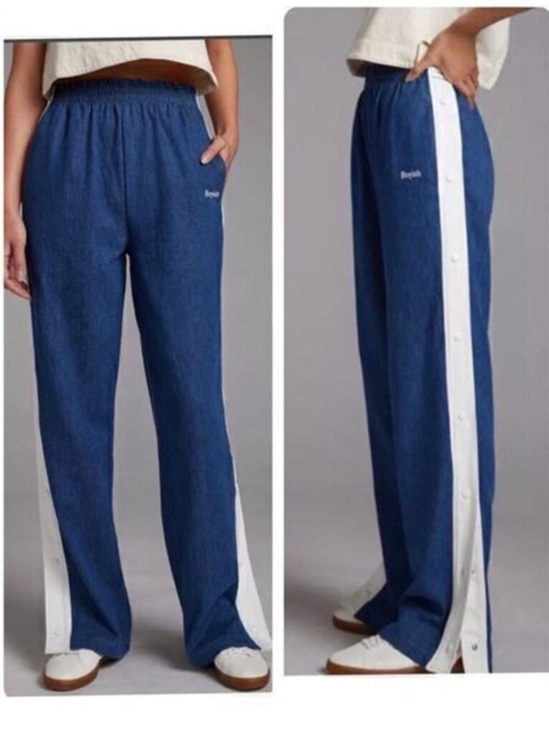 Boyish Pants - Boyish Track Pants Denim White Stripe Pull Away Snap Size Medium